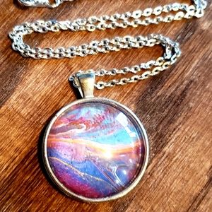 Made by me Fluid art necklace silver plated